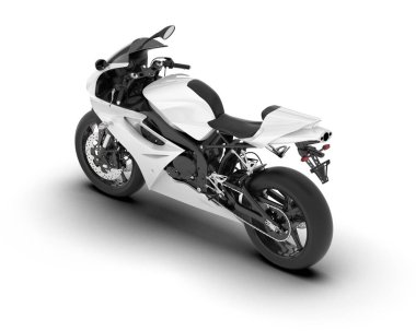 Beyaz arka planda beyaz motosiklet izole edilmiş. 3d görüntüleme - illüstrasyon