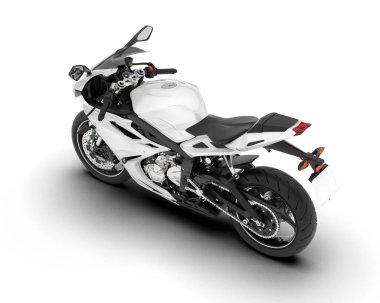 Beyaz arka planda beyaz motosiklet izole edilmiş. 3d görüntüleme - illüstrasyon