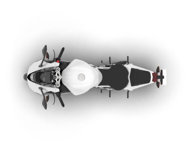 Beyaz arka planda beyaz motosiklet izole edilmiş. 3d görüntüleme - illüstrasyon