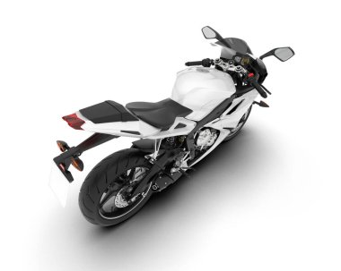 Beyaz arka planda beyaz motosiklet izole edilmiş. 3d görüntüleme - illüstrasyon