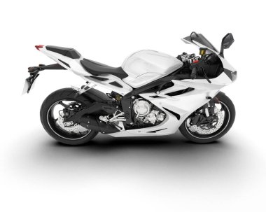 Beyaz arka planda beyaz motosiklet izole edilmiş. 3d görüntüleme - illüstrasyon