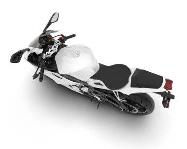 Beyaz arka planda beyaz motosiklet izole edilmiş. 3d görüntüleme - illüstrasyon