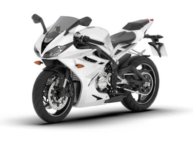 Beyaz arka planda beyaz motosiklet izole edilmiş. 3d görüntüleme - illüstrasyon