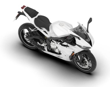 Beyaz arka planda beyaz motosiklet izole edilmiş. 3d görüntüleme - illüstrasyon