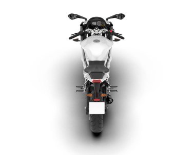 Beyaz arka planda beyaz motosiklet izole edilmiş. 3d görüntüleme - illüstrasyon