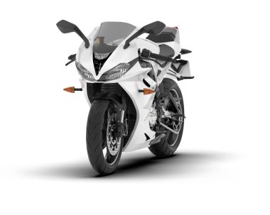 Beyaz arka planda beyaz motosiklet izole edilmiş. 3d görüntüleme - illüstrasyon