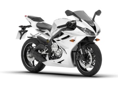 Beyaz arka planda beyaz motosiklet izole edilmiş. 3d görüntüleme - illüstrasyon