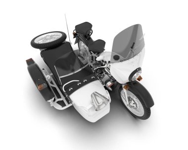 Beyaz arka planda beyaz motosiklet izole edilmiş. 3d görüntüleme - illüstrasyon