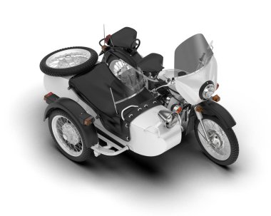 Beyaz arka planda beyaz motosiklet izole edilmiş. 3d görüntüleme - illüstrasyon