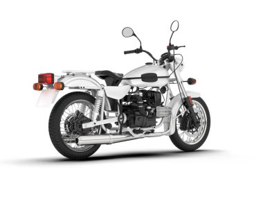 Beyaz arka planda beyaz motosiklet izole edilmiş. 3d görüntüleme - illüstrasyon