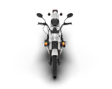 Beyaz arka planda beyaz motosiklet izole edilmiş. 3d görüntüleme - illüstrasyon