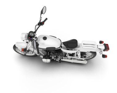 Beyaz arka planda beyaz motosiklet izole edilmiş. 3d görüntüleme - illüstrasyon
