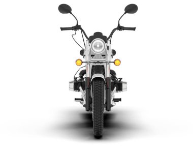 Beyaz arka planda beyaz motosiklet izole edilmiş. 3d görüntüleme - illüstrasyon