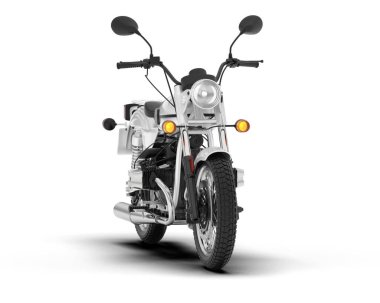 Beyaz arka planda beyaz motosiklet izole edilmiş. 3d görüntüleme - illüstrasyon