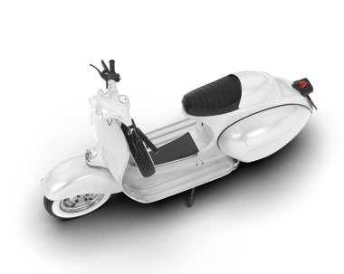 Beyaz arka planda beyaz motosiklet izole edilmiş. 3d görüntüleme - illüstrasyon