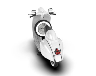 Beyaz arka planda beyaz motosiklet izole edilmiş. 3d görüntüleme - illüstrasyon