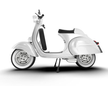 Beyaz arka planda beyaz motosiklet izole edilmiş. 3d görüntüleme - illüstrasyon