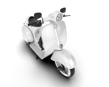 Beyaz arka planda beyaz motosiklet izole edilmiş. 3d görüntüleme - illüstrasyon