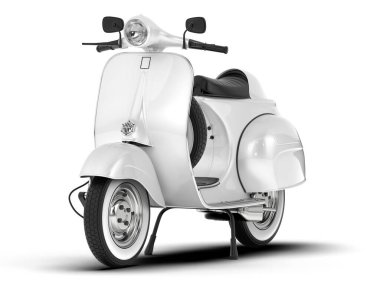 Beyaz arka planda beyaz motosiklet izole edilmiş. 3d görüntüleme - illüstrasyon