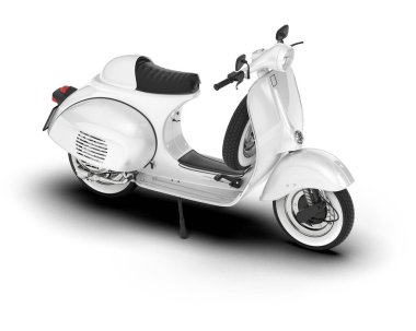 Beyaz arka planda beyaz motosiklet izole edilmiş. 3d görüntüleme - illüstrasyon