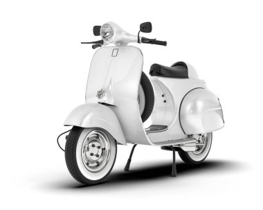 Beyaz arka planda beyaz motosiklet izole edilmiş. 3d görüntüleme - illüstrasyon