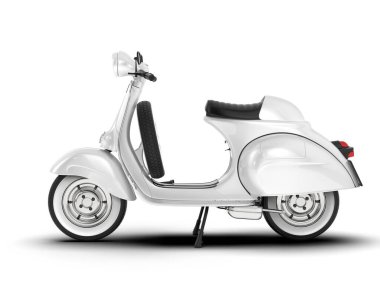 Beyaz arka planda beyaz motosiklet izole edilmiş. 3d görüntüleme - illüstrasyon