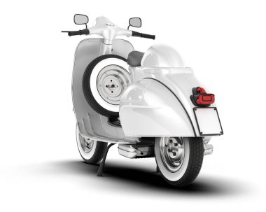 Beyaz arka planda beyaz motosiklet izole edilmiş. 3d görüntüleme - illüstrasyon