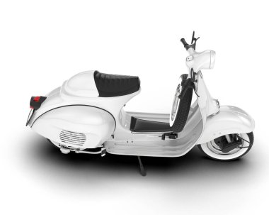 Beyaz arka planda beyaz motosiklet izole edilmiş. 3d görüntüleme - illüstrasyon