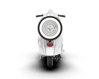 Beyaz arka planda beyaz motosiklet izole edilmiş. 3d görüntüleme - illüstrasyon
