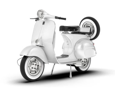 Beyaz arka planda beyaz motosiklet izole edilmiş. 3d görüntüleme - illüstrasyon