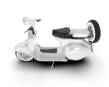 Beyaz arka planda beyaz motosiklet izole edilmiş. 3d görüntüleme - illüstrasyon