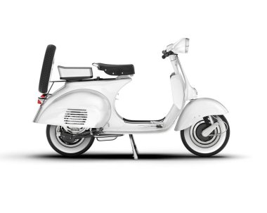 Beyaz arka planda beyaz motosiklet izole edilmiş. 3d görüntüleme - illüstrasyon