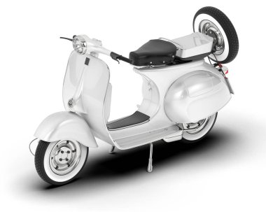 Beyaz arka planda beyaz motosiklet izole edilmiş. 3d görüntüleme - illüstrasyon