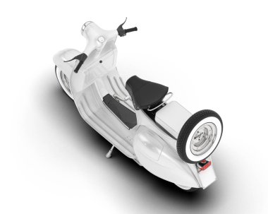 Beyaz arka planda beyaz motosiklet izole edilmiş. 3d görüntüleme - illüstrasyon