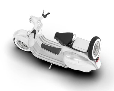 Beyaz arka planda beyaz motosiklet izole edilmiş. 3d görüntüleme - illüstrasyon