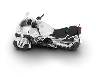 Beyaz arka planda beyaz motosiklet izole edilmiş. 3d görüntüleme - illüstrasyon