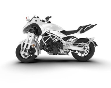 Beyaz arka planda beyaz motosiklet izole edilmiş. 3d görüntüleme - illüstrasyon