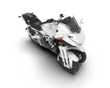 Beyaz arka planda beyaz motosiklet izole edilmiş. 3d görüntüleme - illüstrasyon