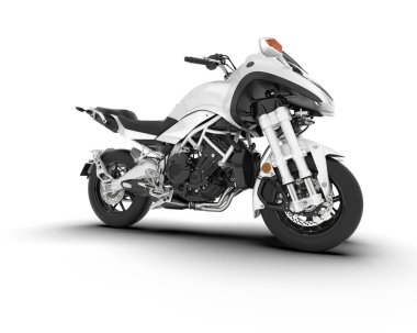 Beyaz arka planda beyaz motosiklet izole edilmiş. 3d görüntüleme - illüstrasyon