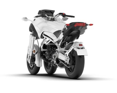 Beyaz arka planda beyaz motosiklet izole edilmiş. 3d görüntüleme - illüstrasyon