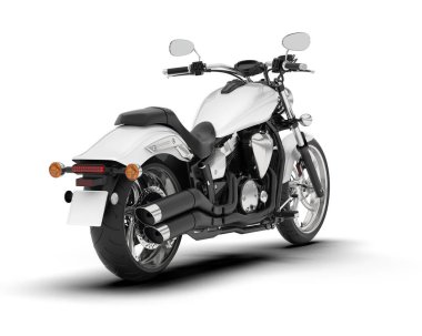 Beyaz arka planda beyaz motosiklet izole edilmiş. 3d görüntüleme - illüstrasyon