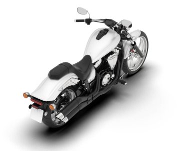 Beyaz arka planda beyaz motosiklet izole edilmiş. 3d görüntüleme - illüstrasyon