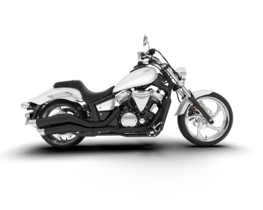 Beyaz arka planda beyaz motosiklet izole edilmiş. 3d görüntüleme - illüstrasyon