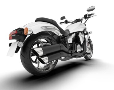 Beyaz arka planda beyaz motosiklet izole edilmiş. 3d görüntüleme - illüstrasyon