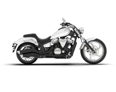 Beyaz arka planda beyaz motosiklet izole edilmiş. 3d görüntüleme - illüstrasyon