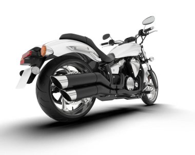 Beyaz arka planda beyaz motosiklet izole edilmiş. 3d görüntüleme - illüstrasyon