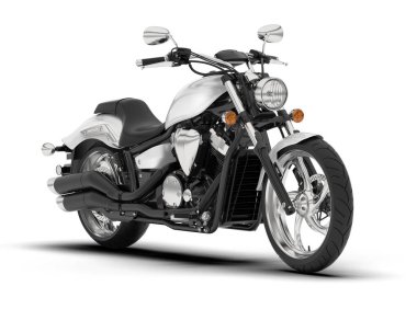 Beyaz arka planda beyaz motosiklet izole edilmiş. 3d görüntüleme - illüstrasyon