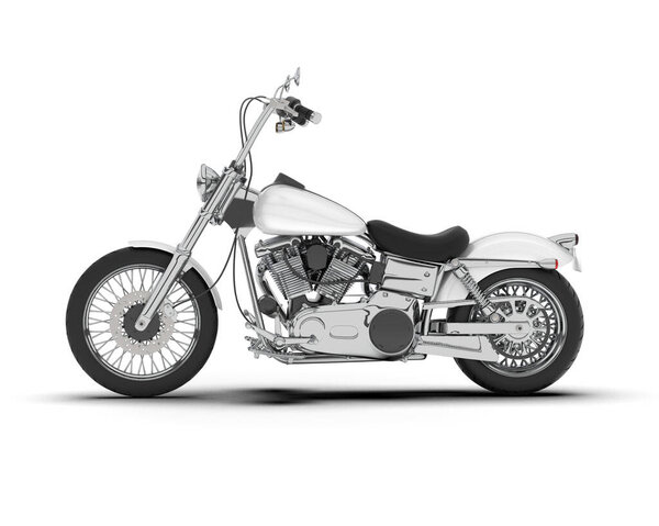 Белый мотоцикл изолирован на белом фоне. 3D рендеринг - иллюстрация