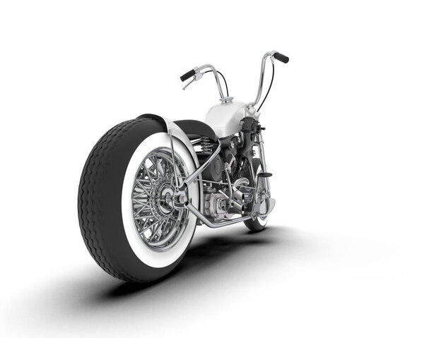 Белый мотоцикл изолирован на белом фоне. 3D рендеринг - иллюстрация