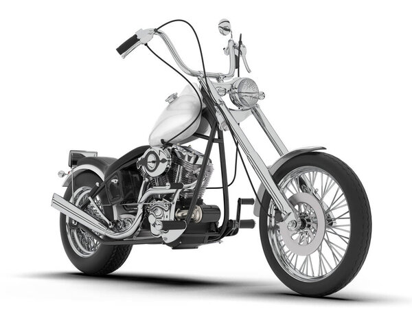 Белый мотоцикл изолирован на белом фоне. 3D рендеринг - иллюстрация